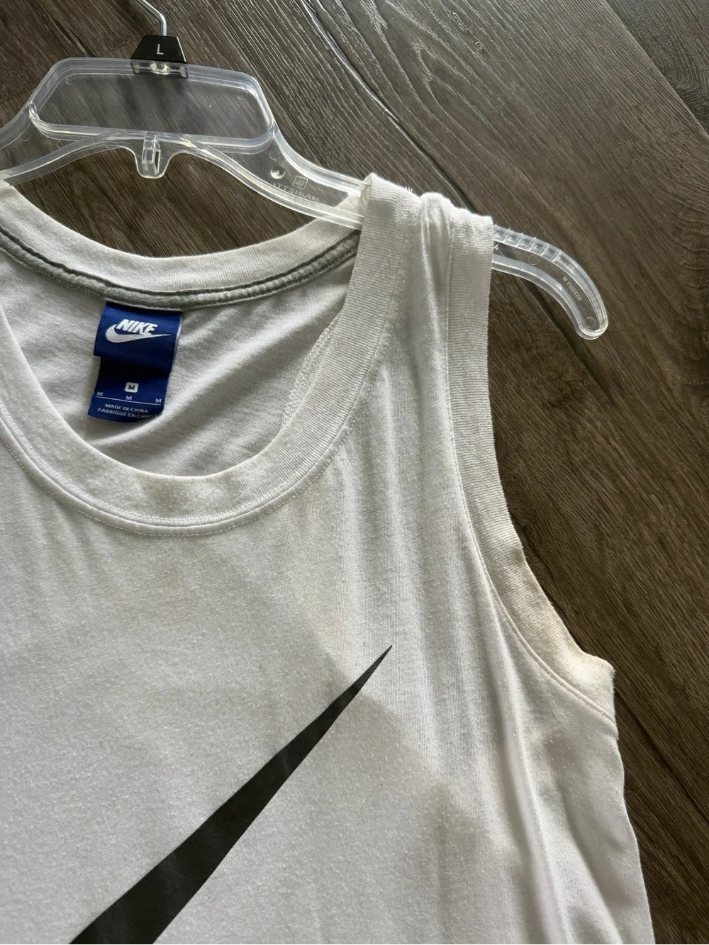 2/$10 Nike White Tank with Large Black Swoosh Logo women’s medium workout shirt